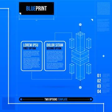 Two options template with abstract 3d element in blueprint style. EPS10 Stock Illustration
