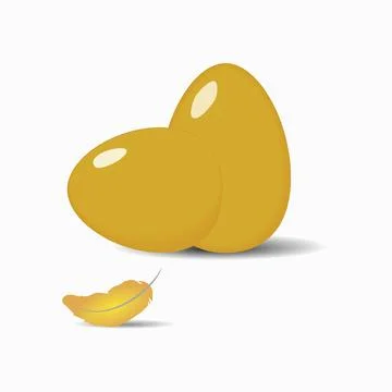 Two orange eggs and a feather from a chicken on a white background. Vector .. Stock Illustration