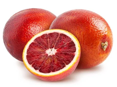 Two orange fruit and half isolated on white background with clipping path Stock Photos