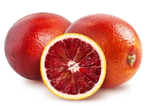 Two orange fruit and slice isolated on white background with clipping path Stock Photos