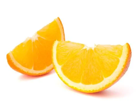 Two orange fruit segments or cantles Stock Photos