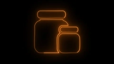 Two orange neon glow jars for food storage, dynamic animation on a black ba.. Stock Footage 338253232