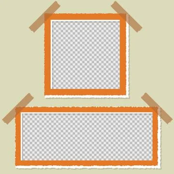 Two orange photo frames with torn edges and adhesive tape Stock Illustration