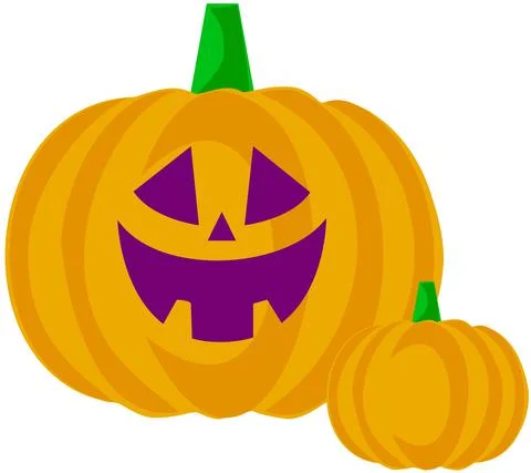 Two orange pumpkins with a cheerful face. Stock Illustration