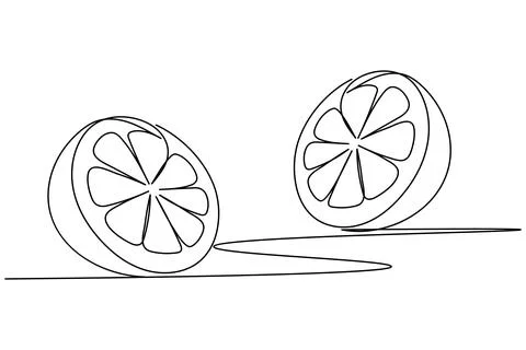 Two orange slices one line drawing minimalist illustration Stock Illustration