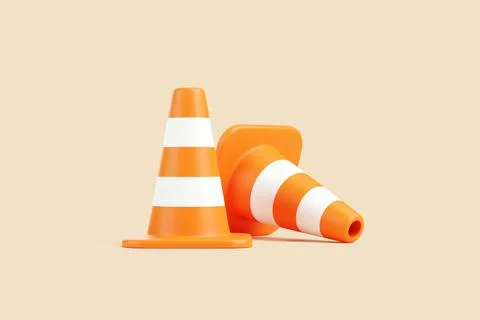 Two Orange Traffic Cones on Beige Background Stock Illustration