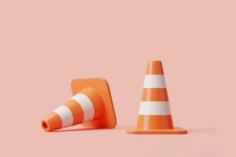 Two Orange traffic cones with white stripes on pink background 库存插图