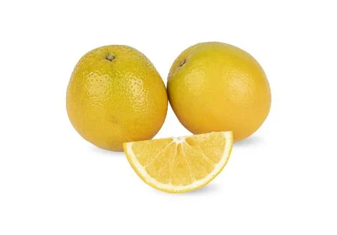 Two oranges and a slice isolated over white background Stock Photos