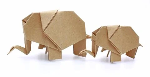 Two origami elephants recycle paper Stock Photos