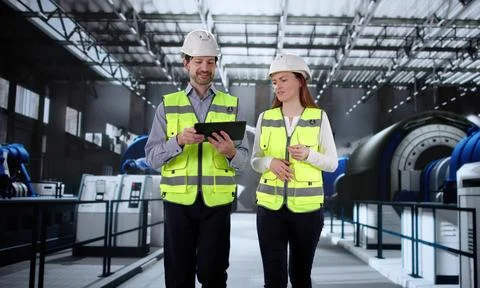 Two OSHA inspectors using tablet computer 스톡 사진