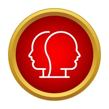 Two outline heads discussing inside red circle icon Stock Illustration