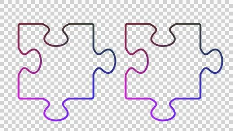Two outline puzzle pieces with gradient border, isolated on transparent back Stock Illustration