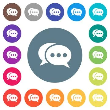 Two oval active chat bubbles solid flat white icons on round color background イラスト素材