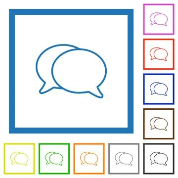 Two oval chat bubbles outline flat framed icons Stock Illustration