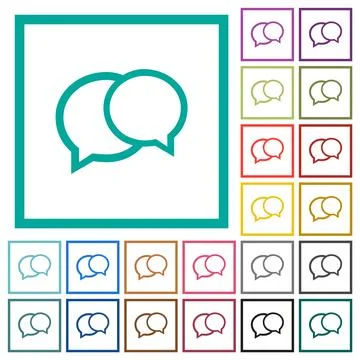 Two oval chat bubbles outline flat color icons with quadrant frames Stock-Illustration