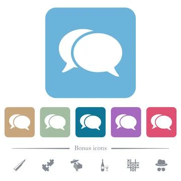 Two oval chat bubbles solid flat icons on color rounded square backgrounds イラスト素材