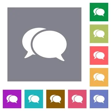 Two oval chat bubbles solid square flat icons Stock Illustration