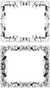 Two oval frames with cracks on them, two black and white frames with grunge Illustrazione stock