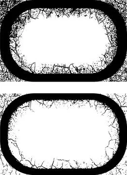 Two oval frames with cracks on them, two black and white frames with grunge Stock Illustration