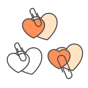 Two overlapping hearts united with staple - love or valentine icon Stock Illustration