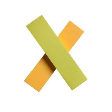 Two overlapping paper strips in yellow and green forming an x shape isolate.. Stock Photos