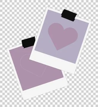 Two overlapping polaroid frames are showing heart icons in flat style with Stock Illustration
