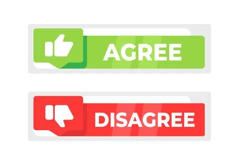 Two overlapping speech bubbles, one green with AGREE and one red with DISAGREE イラスト素材