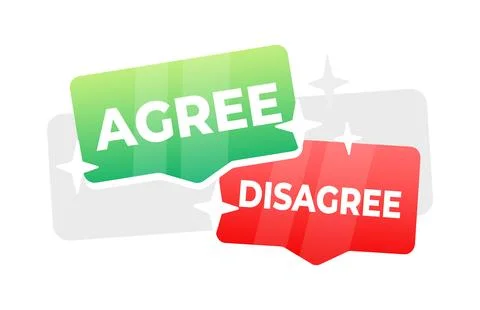 Two overlapping speech bubbles, one green with AGREE and one red with DISAGREE 스톡 일러스트