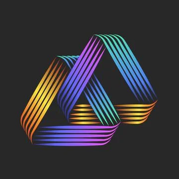 Two overlapping triangles logo vibrant geometric optical illusion with colo.. Illustrazione stock