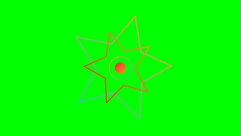 Two overlapping vibrant geometric star shapes on a solid green background Video stock 341839569