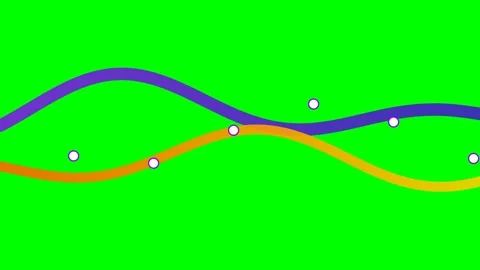 Two overlapping wavy lines with white data points on a solid green background Stock Footage 340263386