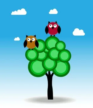 Two owls Stock Illustration
