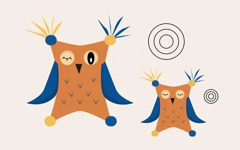 Two owls orange blue two circles baby vector illustration Stock Illustration