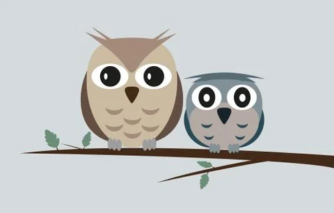 Two owls on tree branch イラスト素材