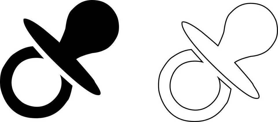 Two pacifier icons one solid black and one outline silhouette Stock Illustration