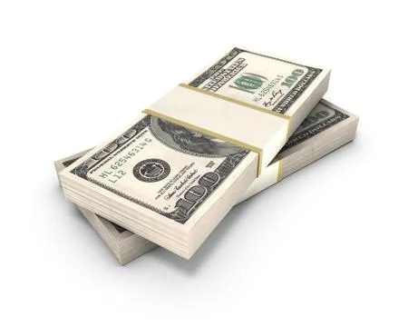 Two packs of dollars on a white background. 3D rendering Stock Illustration