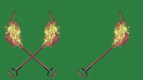 Two paddles on a green screen and crossed swords in flames animated chromakey Видео 335130205