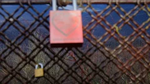 Two Padlocks above the Danube Bend Stock Footage 121845134