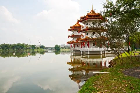 Two pagodas on lake Stock Photos