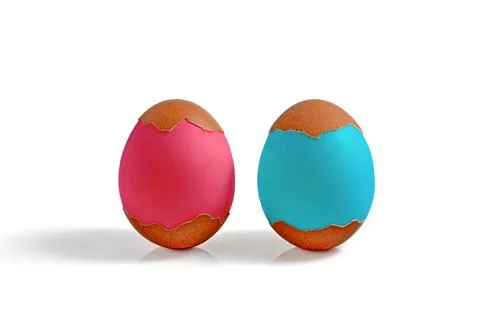 Two painted Easter eggs blue and red isolated on white background Stock Photos