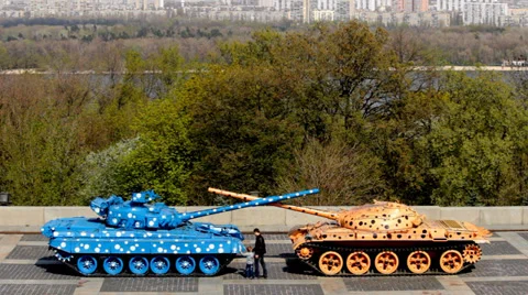 Two painted tanks Stock Footage 38914385