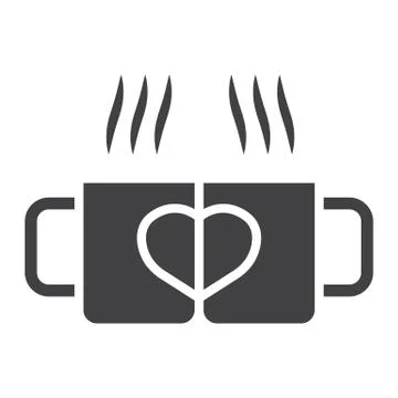 Two pair mug glyph icon, valentines day Stock Illustration