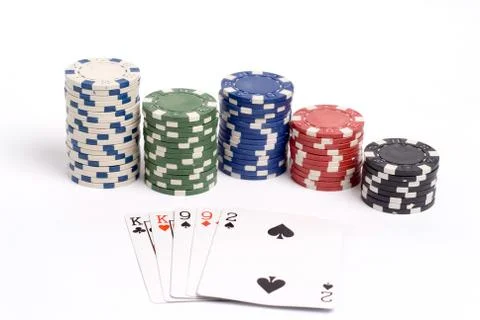 Two pair poker hand with colored poker chips. 写真素材