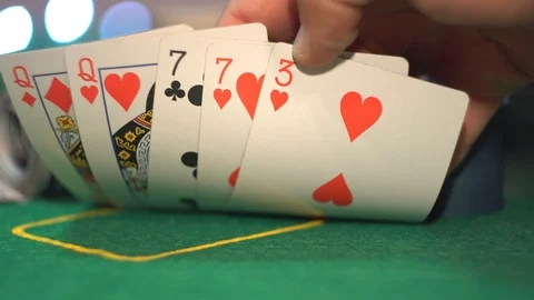Two Pair, Queens Over Sevens, Poker Cards Stock Footage 90770599