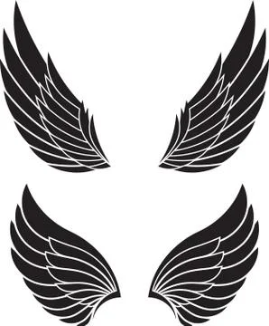 Two pairs of decorative vector wings isolated on white. イラスト素材