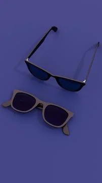Two pairs of sunglasses flat lay on deep blue background Stock Illustration