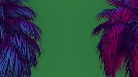 Two palm trees on a green background and colorful against green screen frame Video stock 337341758