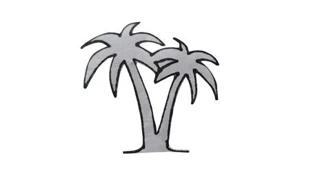 Two palm trees icon with stylish fronds and trunks 스톡 일러스트