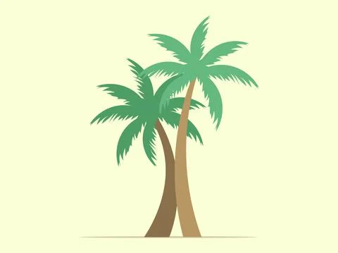 Two palm trees side by side. Green palm leaves and brown tree trunks. Design  Stock Illustration