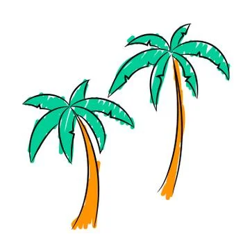 Two palm trees, the sketch simulates painting with a felt-tip pen. Stock Illustration